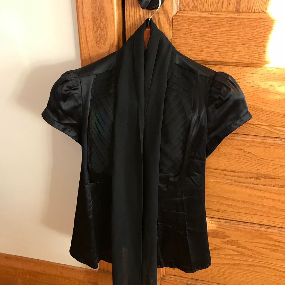 Express black silk bow tie top